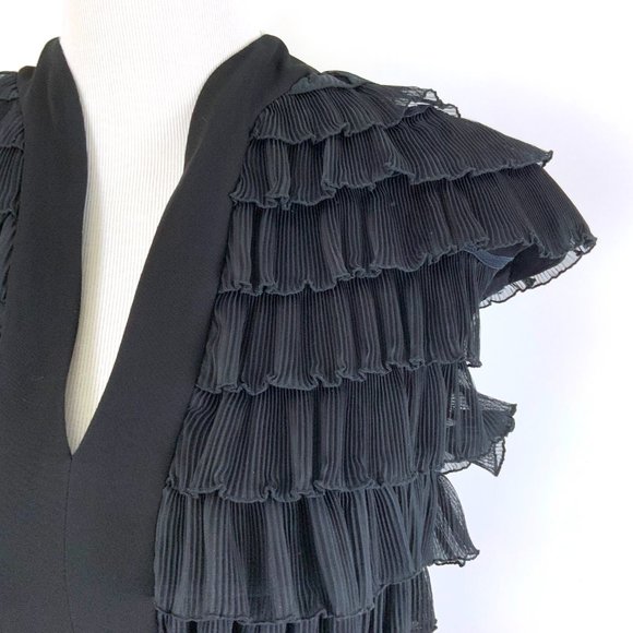 Vintage Badgley Mischka Black Tiered Ruffle Cocktail Party Dress Size 6 - Picture 5 of 16